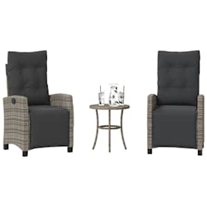 3dílný bistro set s poduškami šedý polyratan - obrázek 1