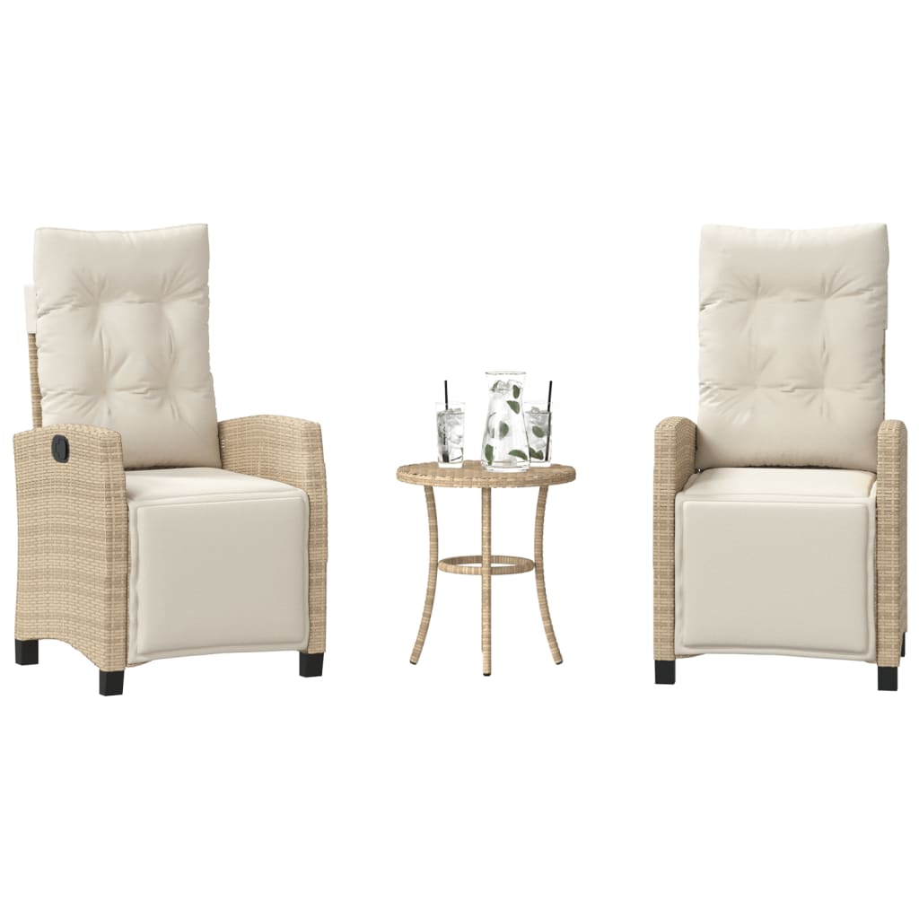 vidaXL 3-tlg. Bistro-Set mit Kissen Beige Poly Rattan