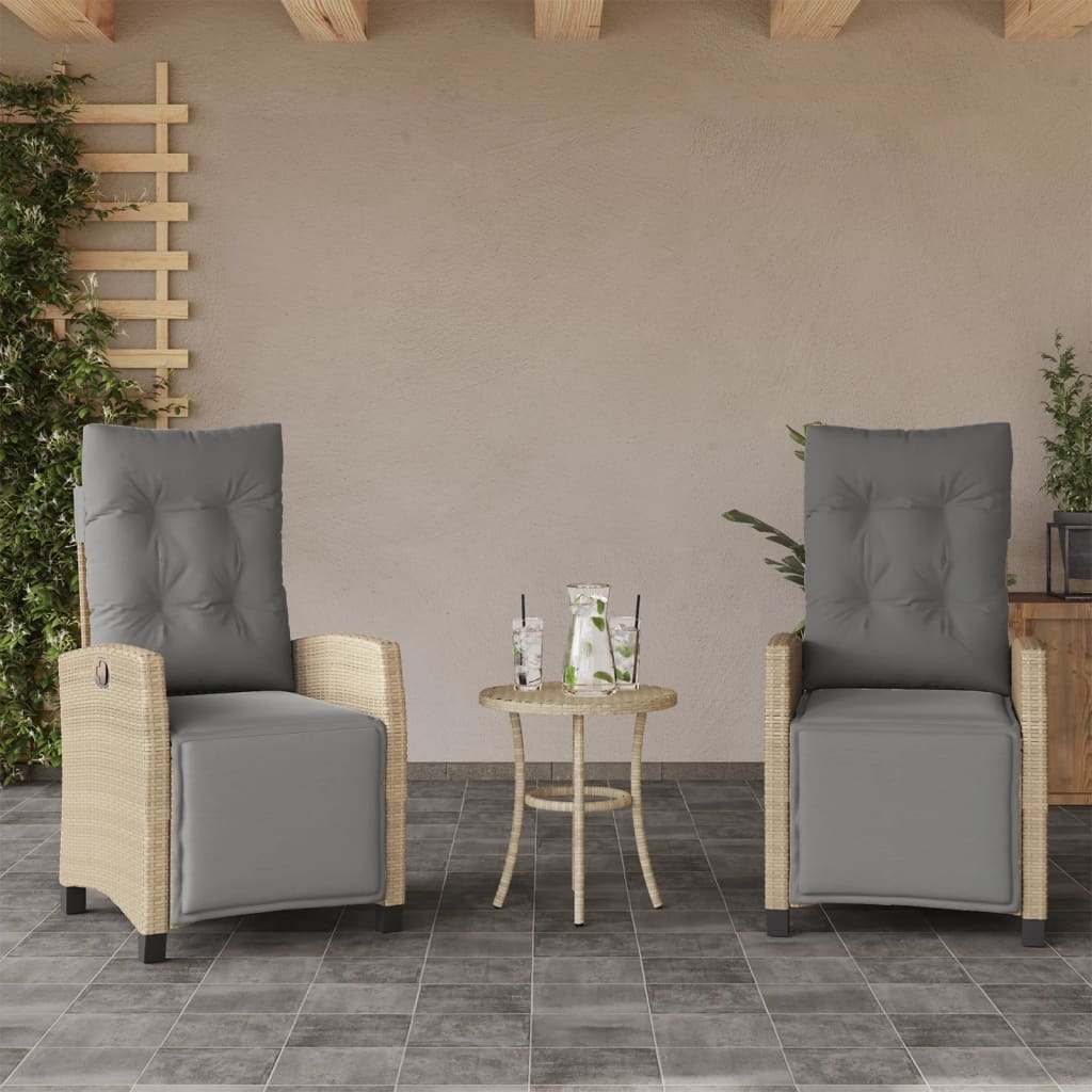 vidaXL 3-delige Bistroset met kussens poly rattan gemengd beige