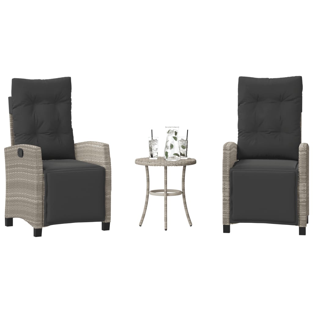 Bistro Set Light Grey PE rattan Compact Adjustable Foot...