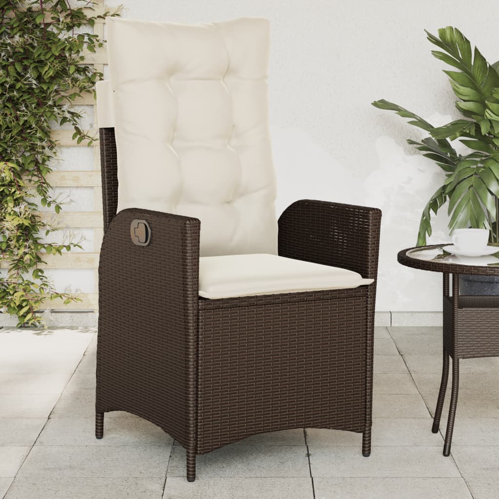 vidaXL Gartensessel Verstellbar mit Kissen Braun Poly Rattan