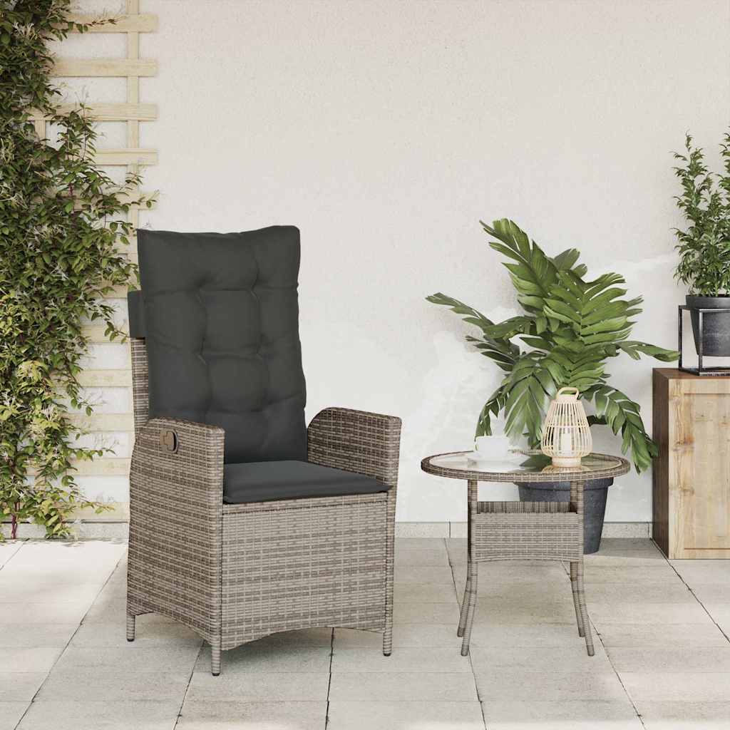 vidaXL Tuinstoel verstelbaar met kussens poly rattan grijs afbeelding