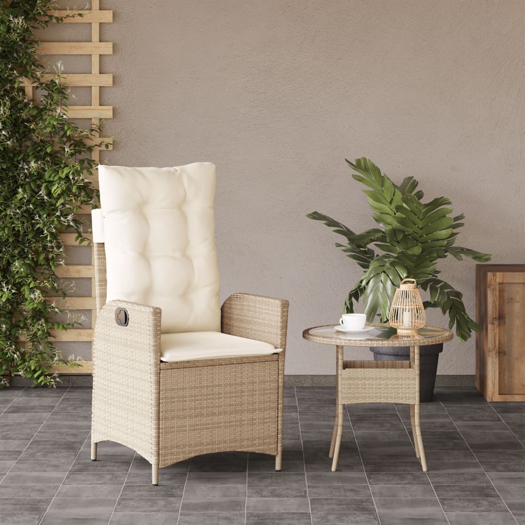 vidaXL Tuinstoel verstelbaar met kussens poly rattan beige afbeelding