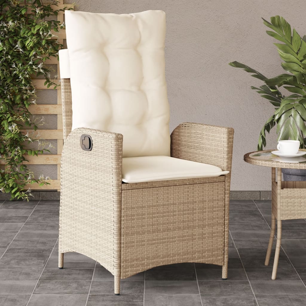 vidaXL Gartensessel mit Kissen Verstellbar Beige Poly Rattan