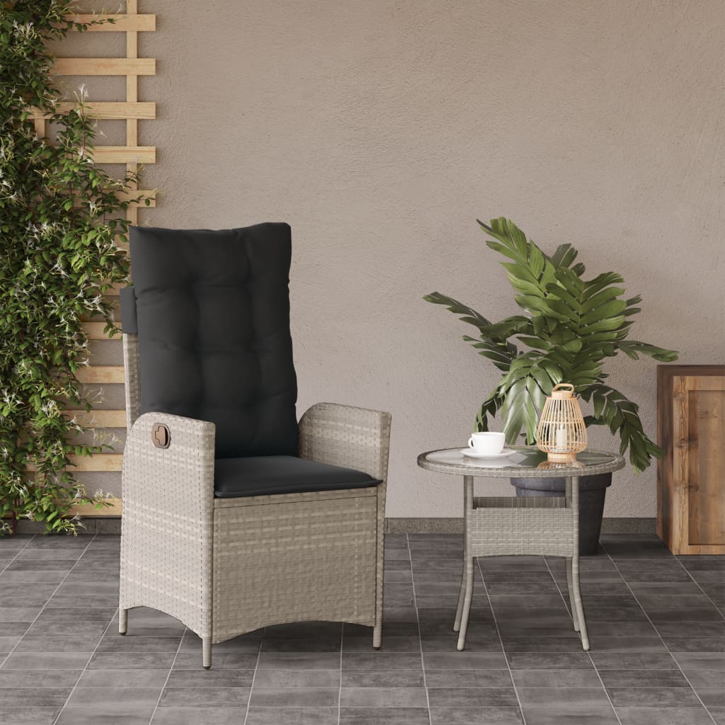 vidaXL Tuinstoel verstelbaar met kussens poly rattan lichtgrijs afbeelding