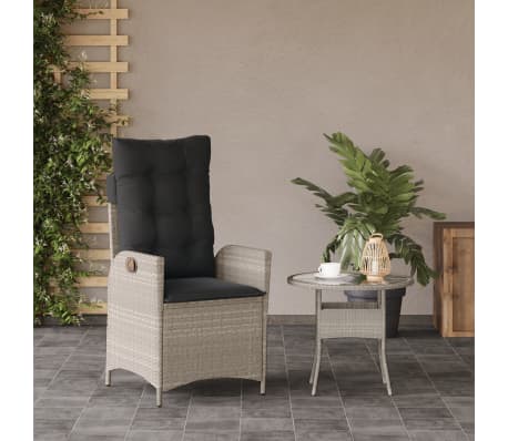 vidaXL Gartensessel mit Kissen Verstellbar Hellgrau Poly Rattan