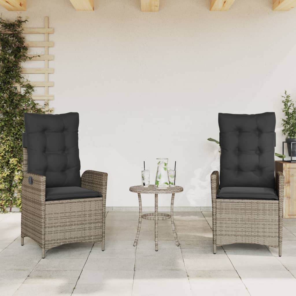 vidaXL Gartensessel mit Kissen 2 Stk. Verstellbar Grau Poly Rattan