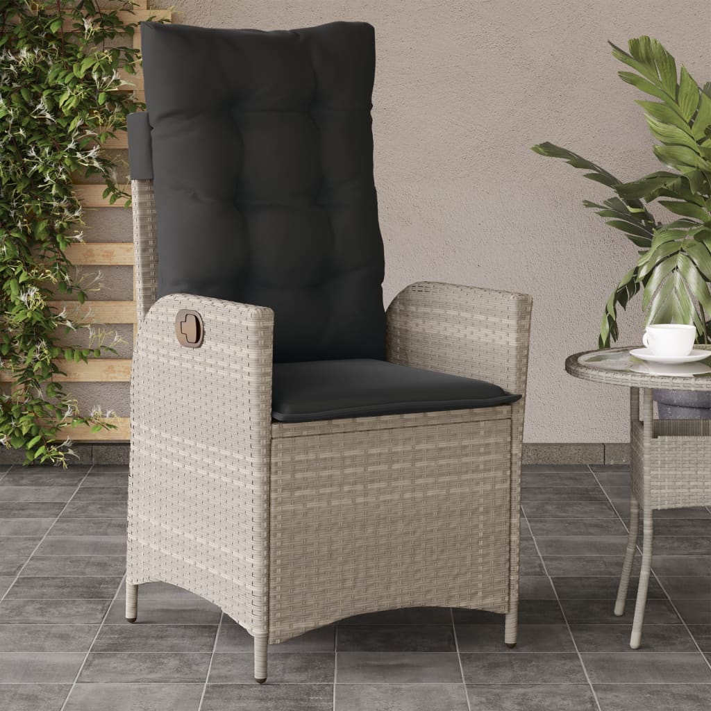 vidaXL Gartensessel mit Kissen 2 Stk. Verstellbar Hellgrau Poly Rattan