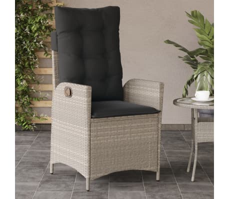 vidaXL Gartensessel mit Kissen 2 Stk. Verstellbar Hellgrau Poly Rattan