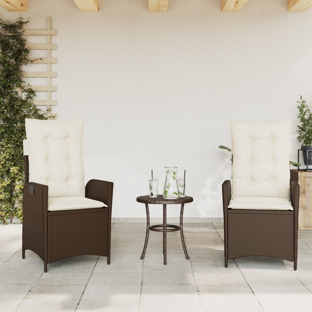 Thumbnail - vidaXL 3-tlg. Bistro-Set mit Kissen Braun Poly Rattan