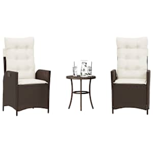 3dílný bistro set s poduškami hnědý polyratan - obrázek 1