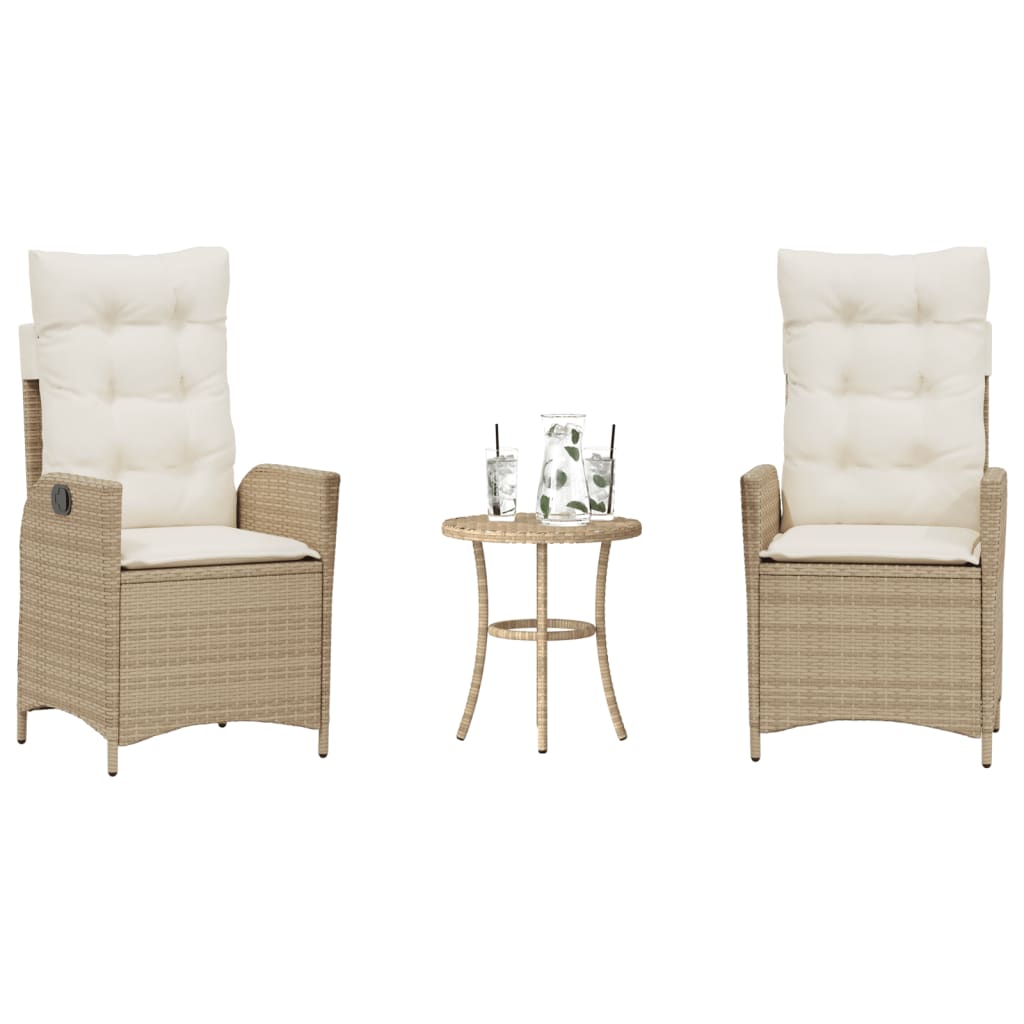 vidaXL 3-tlg. Bistro-Set mit Kissen Beige Poly Rattan