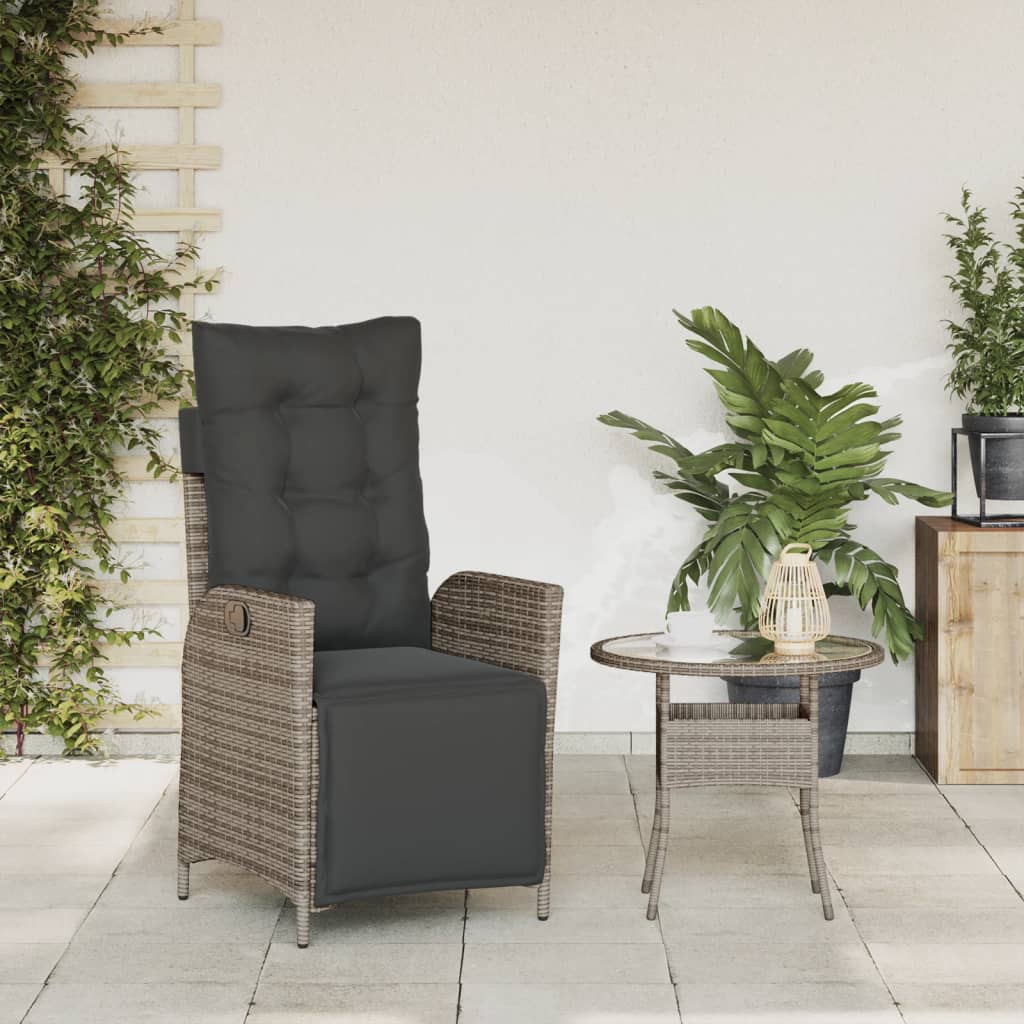 vidaXL Tuinstoel verstelbaar met voetensteun poly rattan grijs afbeelding
