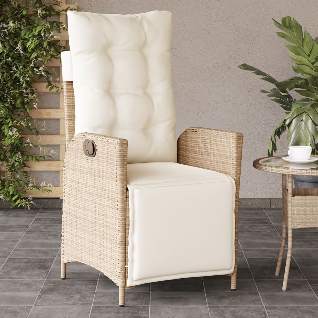 vidaXL Gartensessel mit Fußteil Verstellbar Beige Poly Rattan