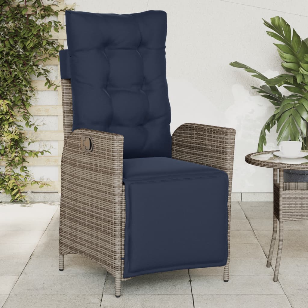 Reclining Garden Chair with Footrest Grey Poly Rattan