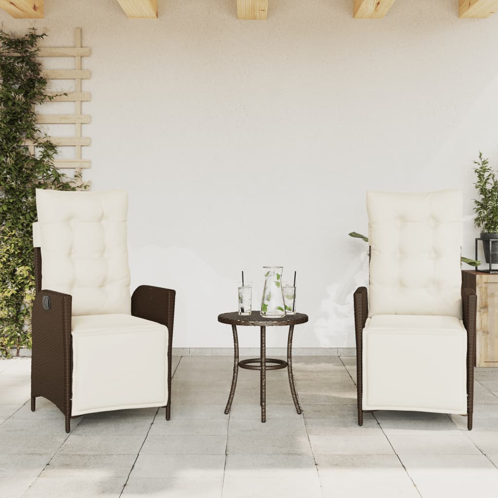 vidaXL Gartensessel mit Fußteil 2 Stk. Verstellbar Braun Poly Rattan