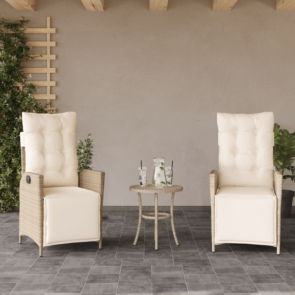 vidaXL Gartensessel mit Fußteil 2 Stk. Verstellbar Beige Poly Rattan