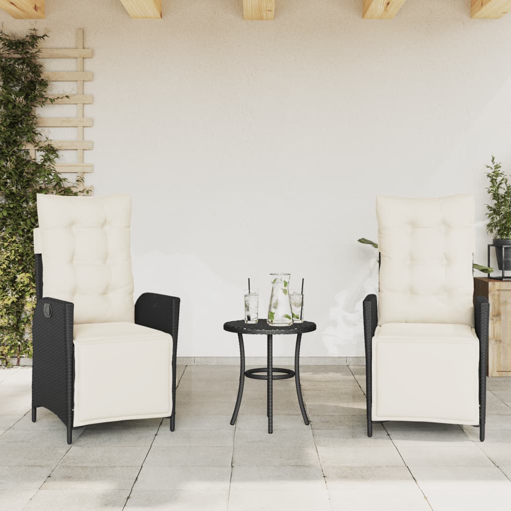 vidaXL 3-delige Bistroset met kussens poly rattan zwart