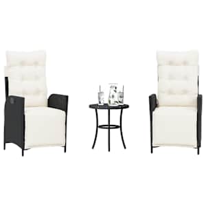 3dílný bistro set s poduškami černý polyratan