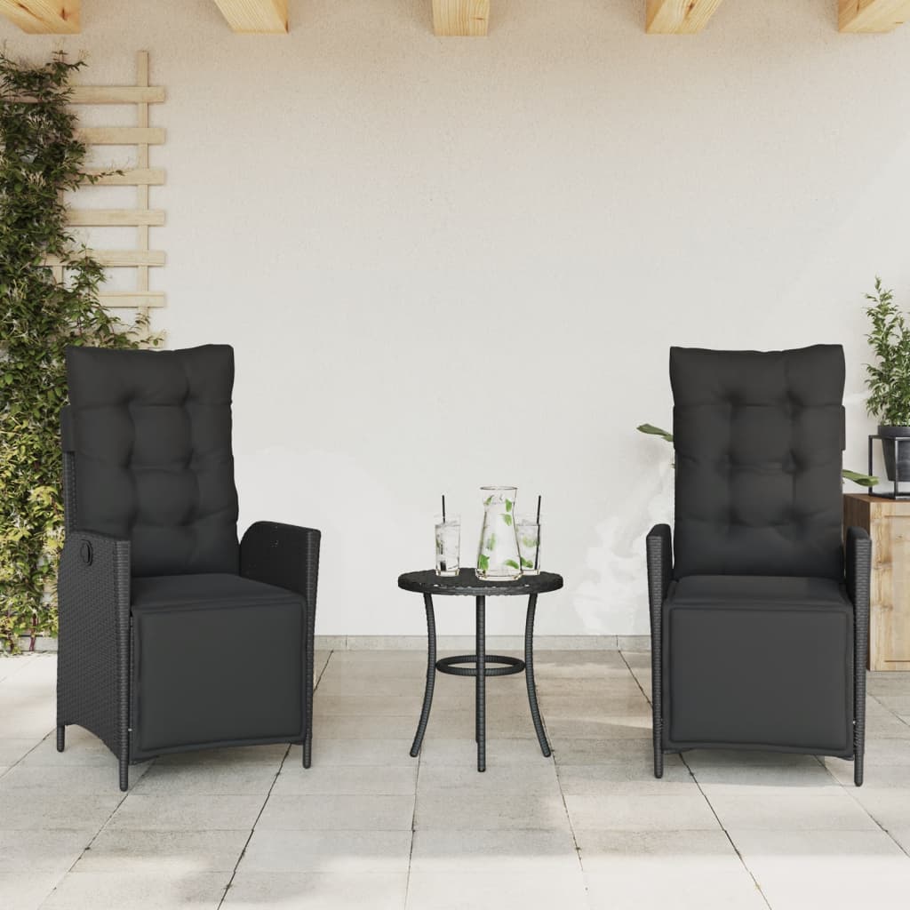 vidaXL 3-delige Bistroset met kussens poly rattan zwart