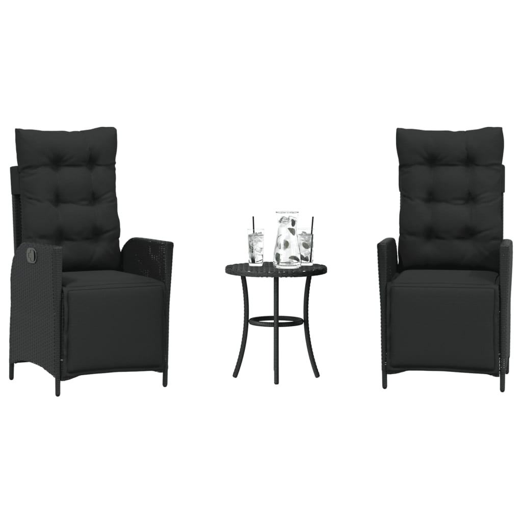 Bistro Set Black PE rattan Medium Adjustable Armrests