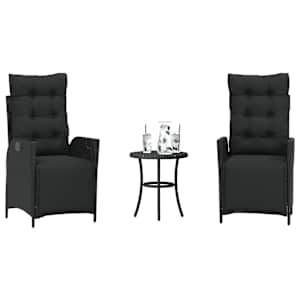 3dílný bistro set s poduškami černý polyratan - obrázek 1