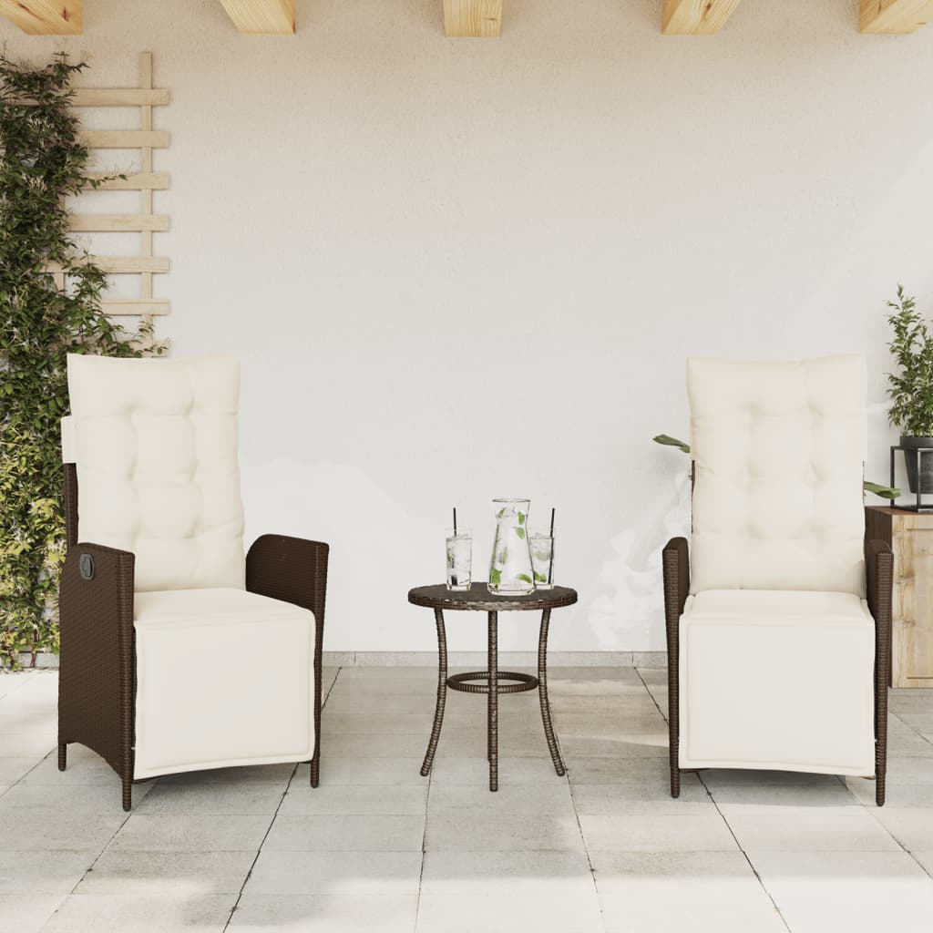 Thumbnail - vidaXL 3-tlg. Bistro-Set mit Kissen Braun Poly Rattan
