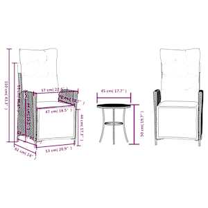 3dílný bistro set s poduškami hnědý polyratan - obrázek 15