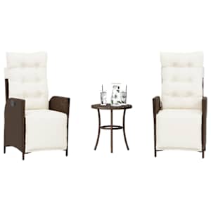 3dílný bistro set s poduškami hnědý polyratan - obrázek 1