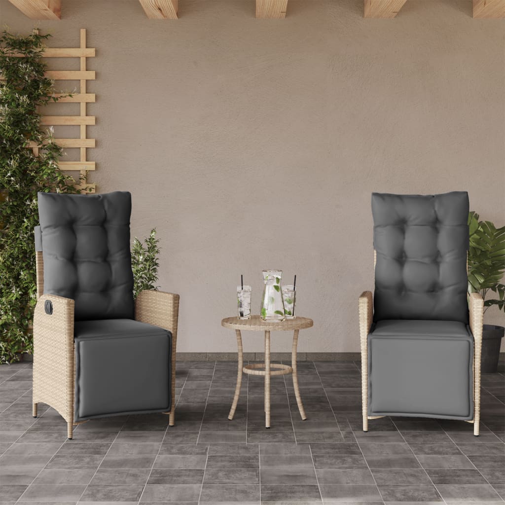 vidaXL 3-delige Bistroset met kussens poly rattan gemengd beige