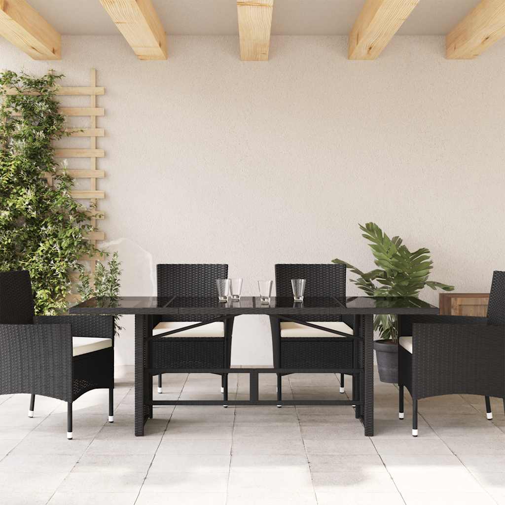 vidaXL Tuintafel met glazen blad 190x80x74 cm poly rattan zwart afbeelding
