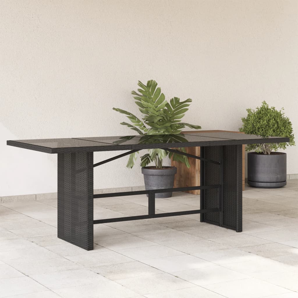 Zahradní stůl se skleněnou deskou černý 190x80x74 cm polyratan