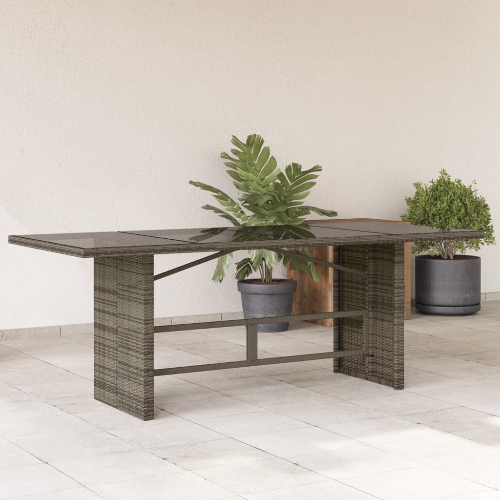 vidaXL Gartentisch mit Glasplatte Grau 190x80x74 cm Poly Rattan