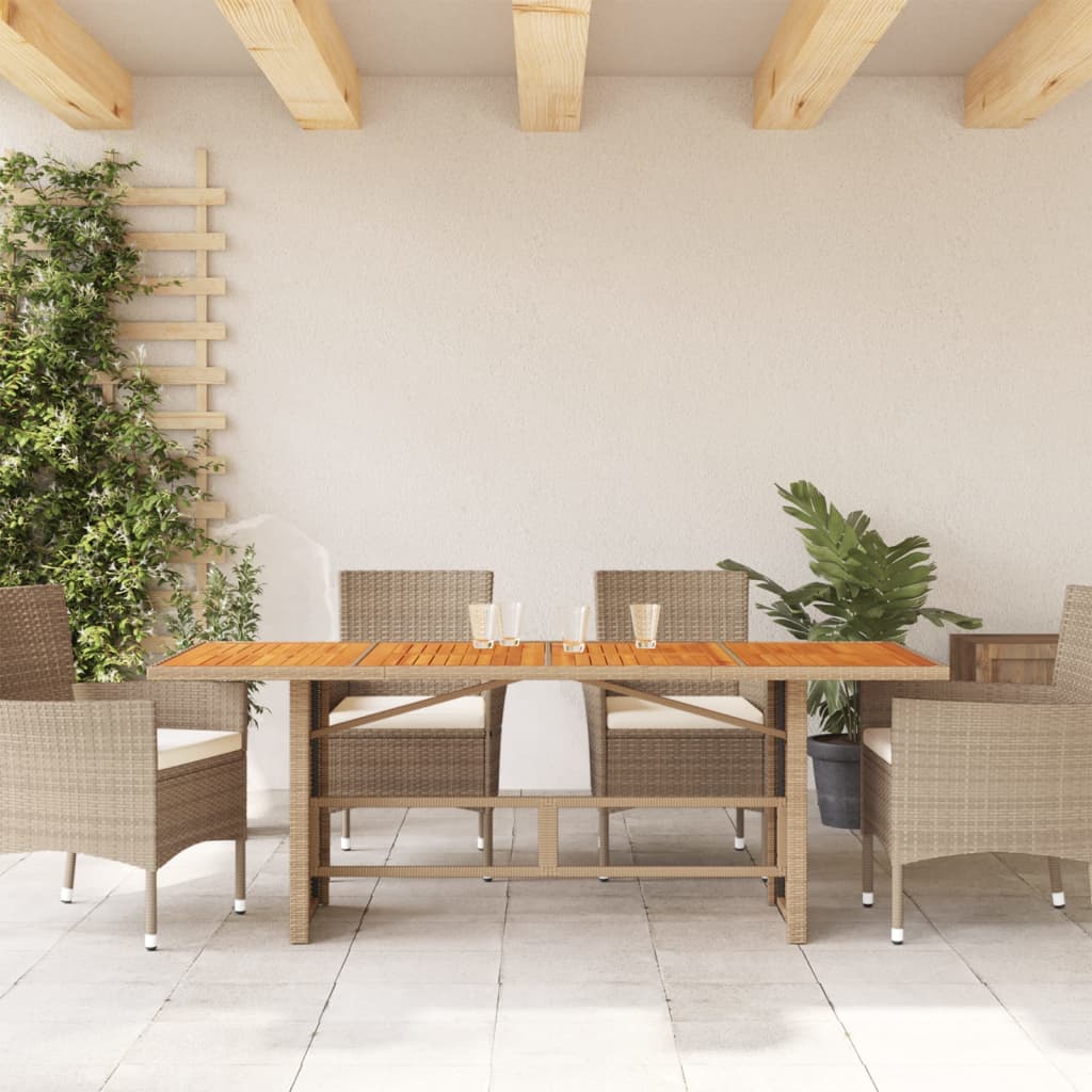 vidaXL Tuintafel met acaciahouten blad 190x80x74 cm poly rattan beige afbeelding