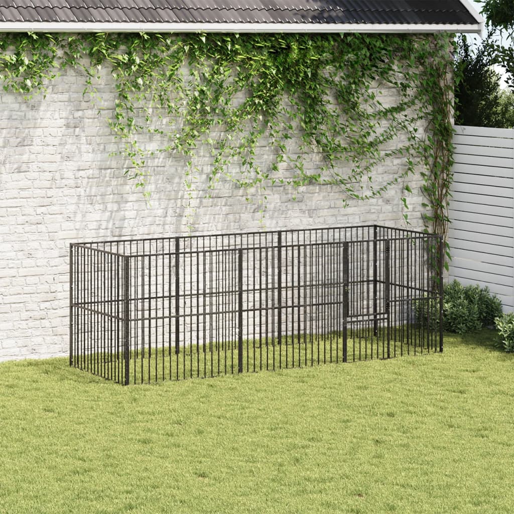 vidaXL Hondenkennel 8 panelen gepoedercoat staal zwart afbeelding