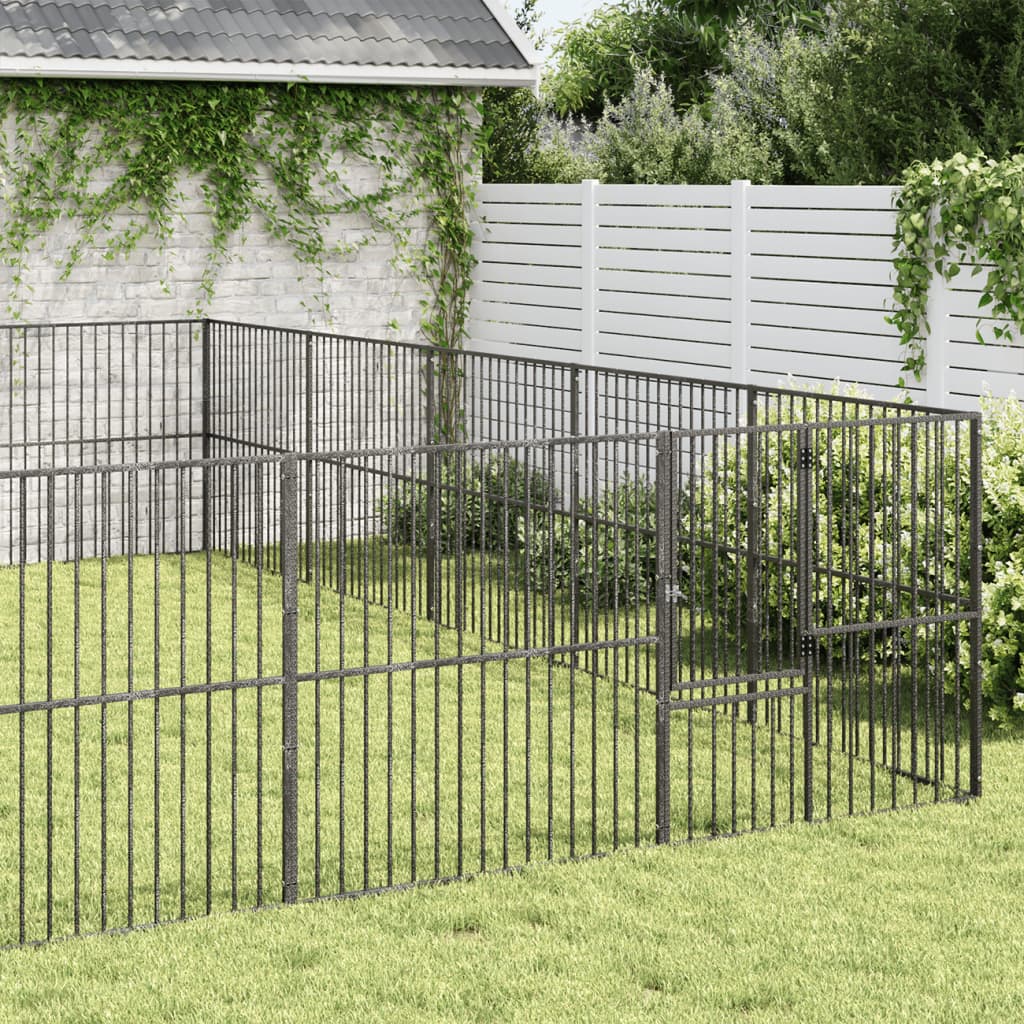 vidaXL Hondenkennel 20 panelen gepoedercoat staal zwart afbeelding