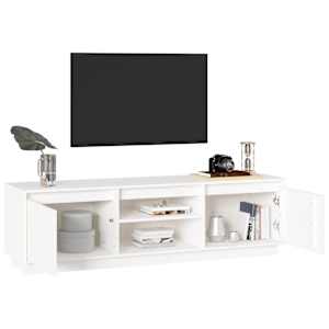 TV skříňka bílá 140 x 35 x 40 cm masivní borové dřevo - obrázek 3