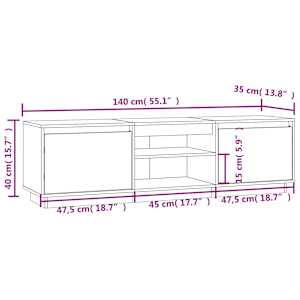 TV skříňka bílá 140 x 35 x 40 cm masivní borové dřevo - obrázek 10