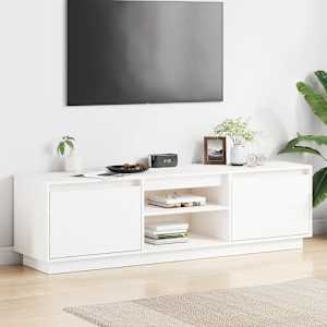 TV skříňka bílá 140 x 35 x 40 cm masivní borové dřevo
