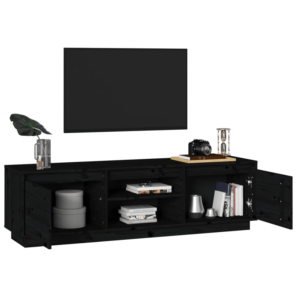 vidaXL Tv-meubel 140x35x40 cm massief grenenhout zwart afbeelding