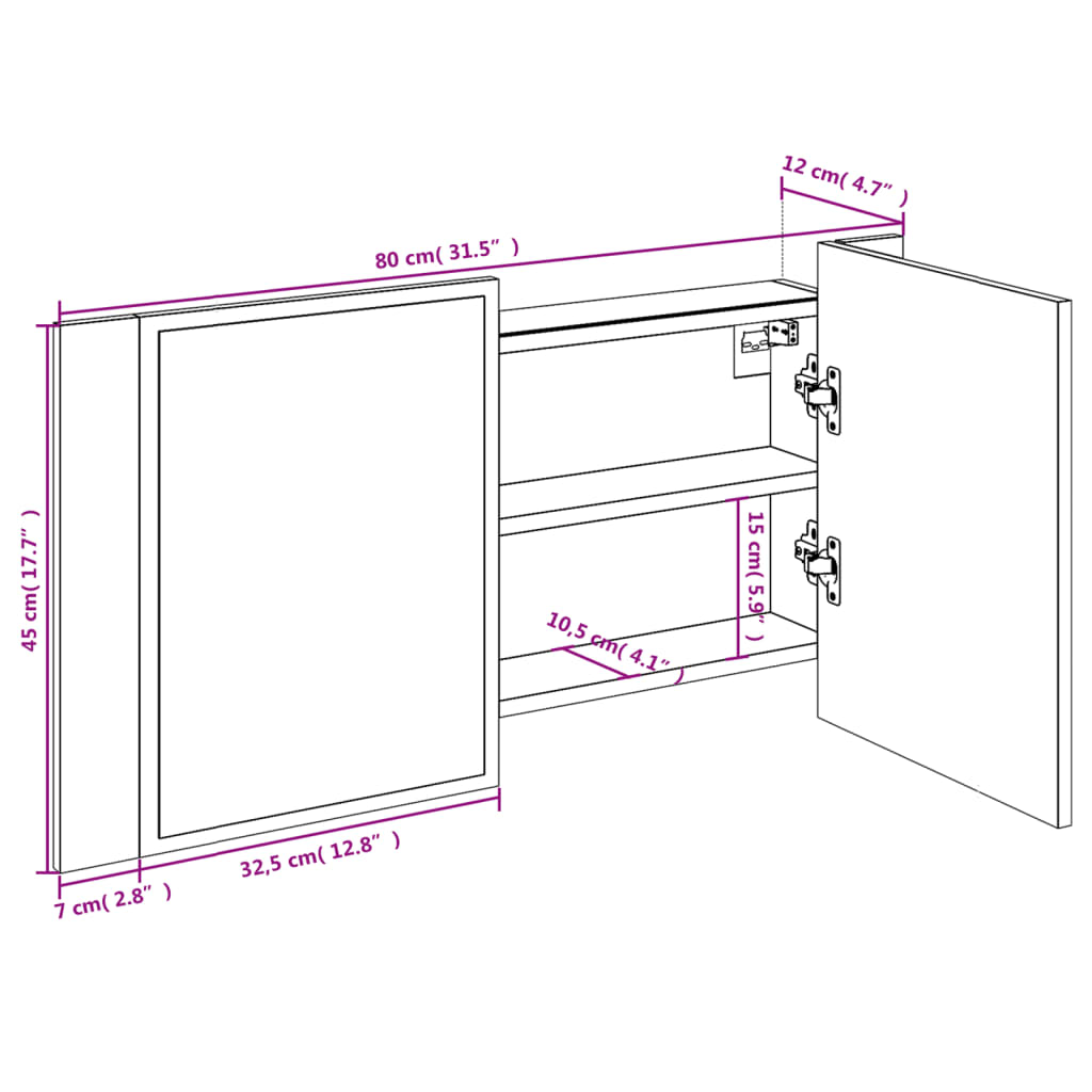 LED koupelnová skříňka se zrcadlem kouřový dub 80x12x45cm akryl - obrázek 16