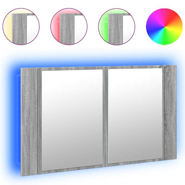 vidaXL vannitoa LED-peegelkapp, hall Sonoma tamm, 80x12x45 cm, akr&uuml;&uuml;l