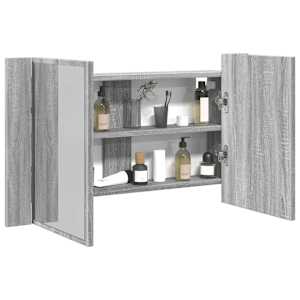 LED kopalniška omarica z ogledalom siva sonoma 80x12x45 cm