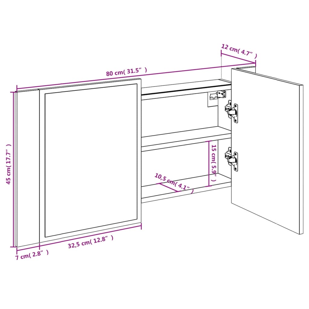 LED koupelnová skříňka se zrcadlem hnědý dub 80x12x45 cm akryl - obrázek 16