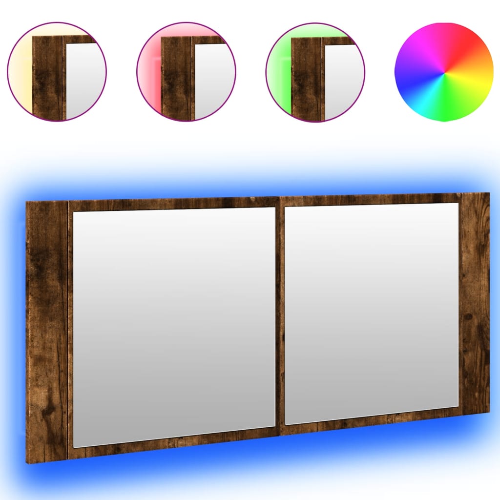 vidaXL LED koupelnová skříňka se zrcadlem kouřový dub 100 x 12 x 45 cm