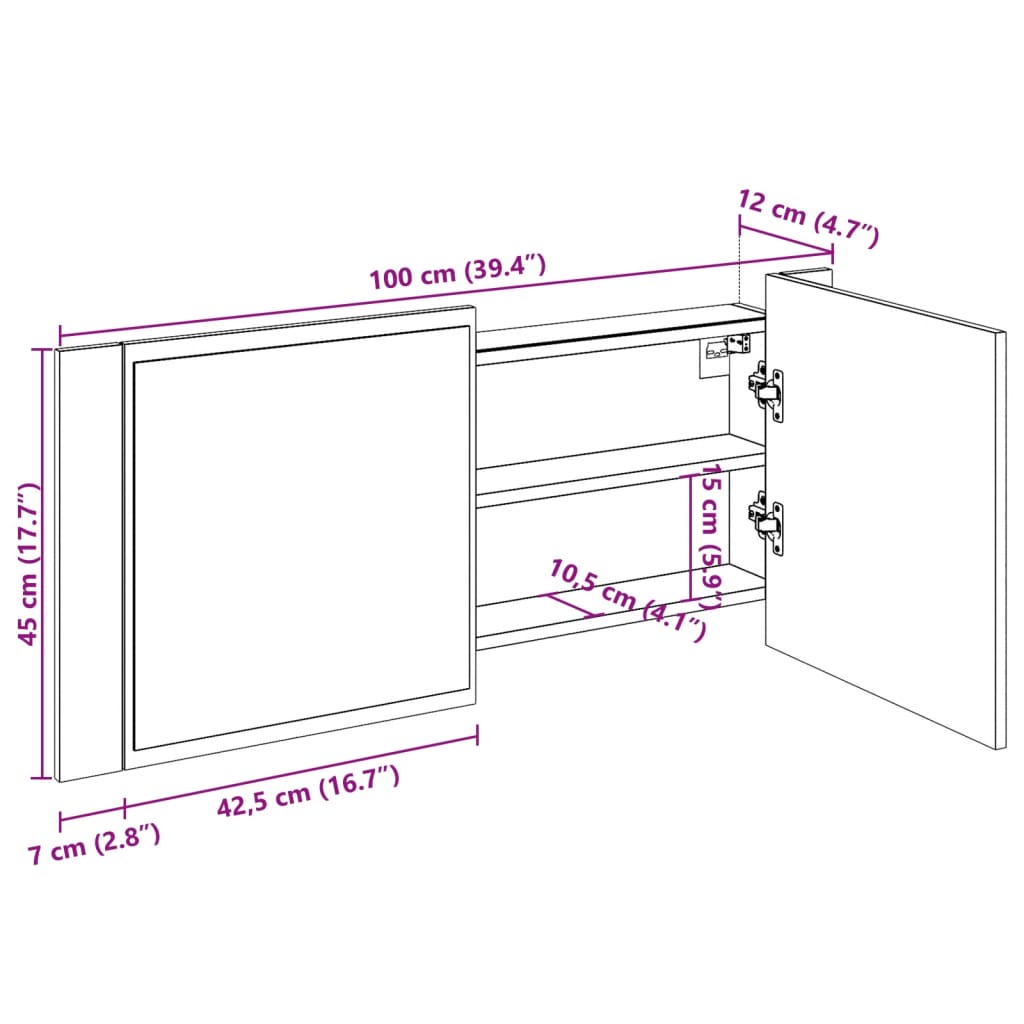 LED koupelnová skříňka se zrcadlem kouřový dub 100 x 12 x 45 cm - obrázek 16