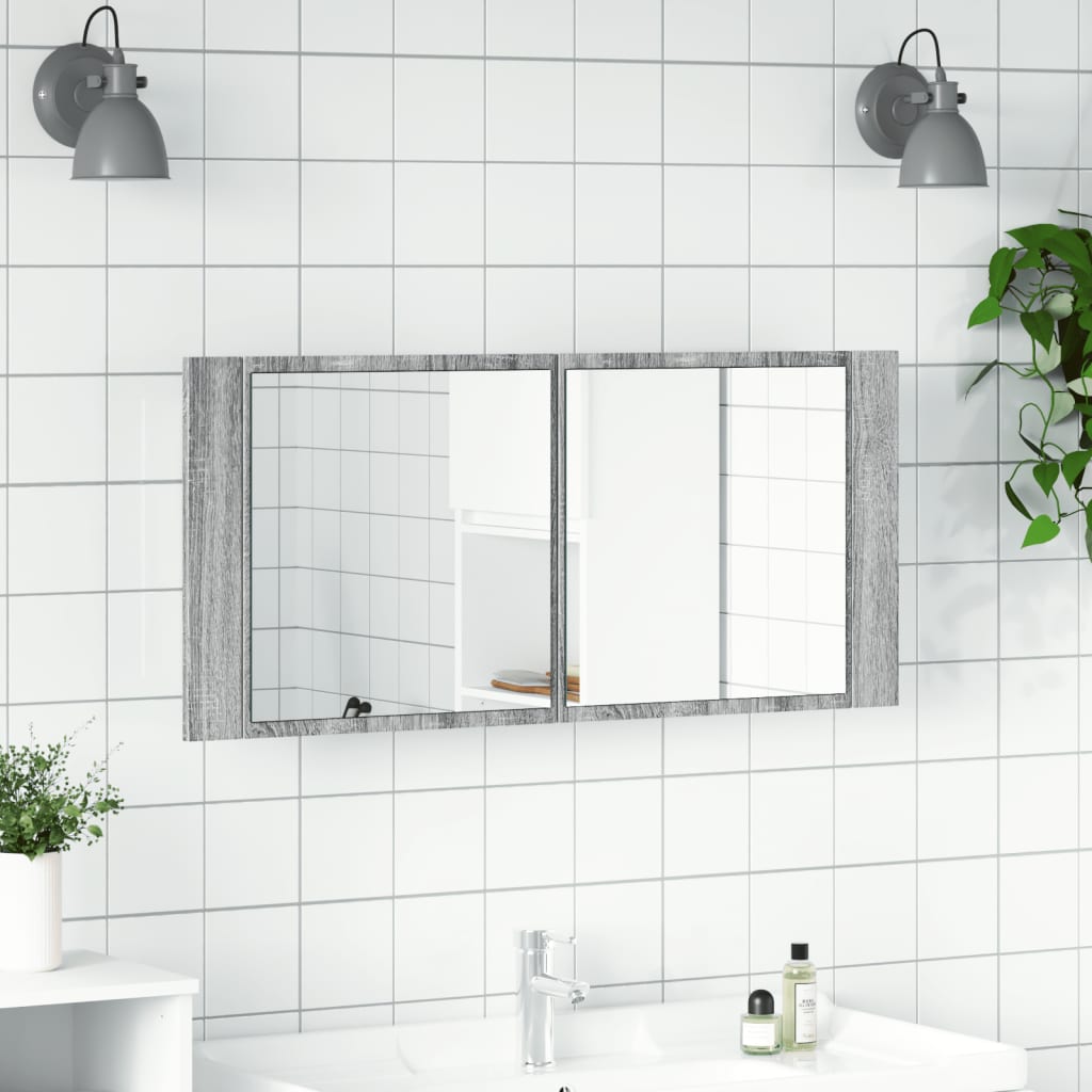 vidaXL Badkamerkast met spiegel en LED 100x12x45 cm grijs sonoma eiken afbeelding