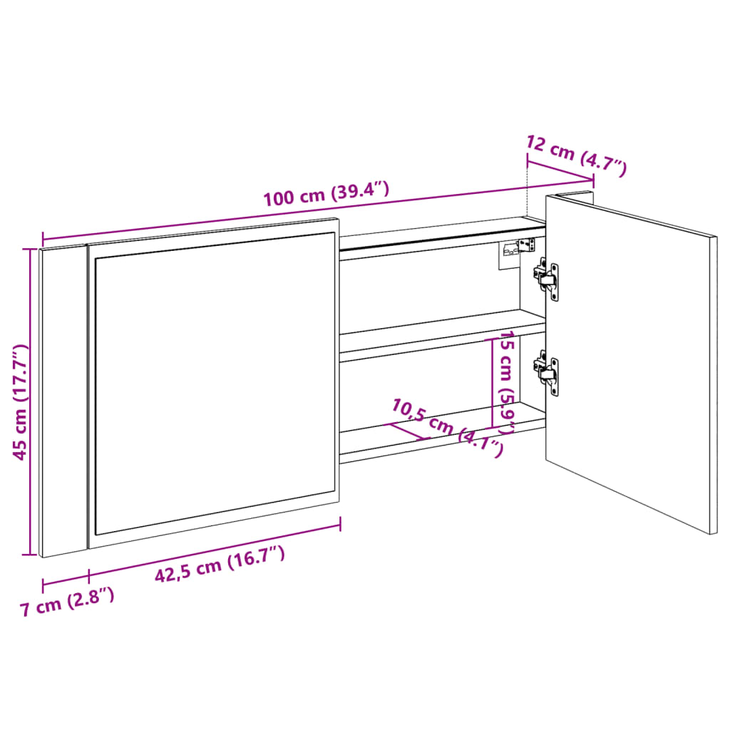 LED koupelnová skříňka se zrcadlem šedá sonoma 100 x 12 x 45 cm - obrázek 16