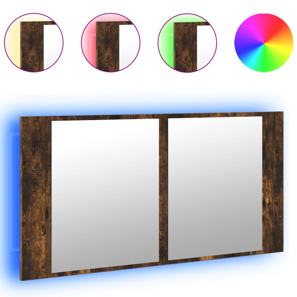 vidaXL LED koupelnová skříňka se zrcadlem kouřový dub 90x12x45cm akryl