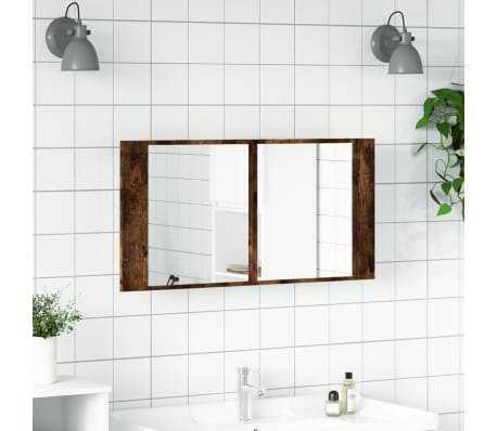 vidaXL LED Bathroom Mirror Cabinet Smoked Oak 90x12x45 cm Acrylic